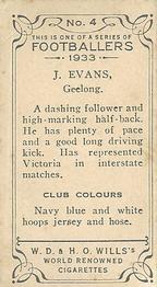 1933 Wills's Victorian Footballers (Small) #4 Jack Evans Back